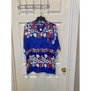 Vintage 80s Hawaiian Shirt Mens Large Short‎ Sleeve Red Blue Basix Thailand